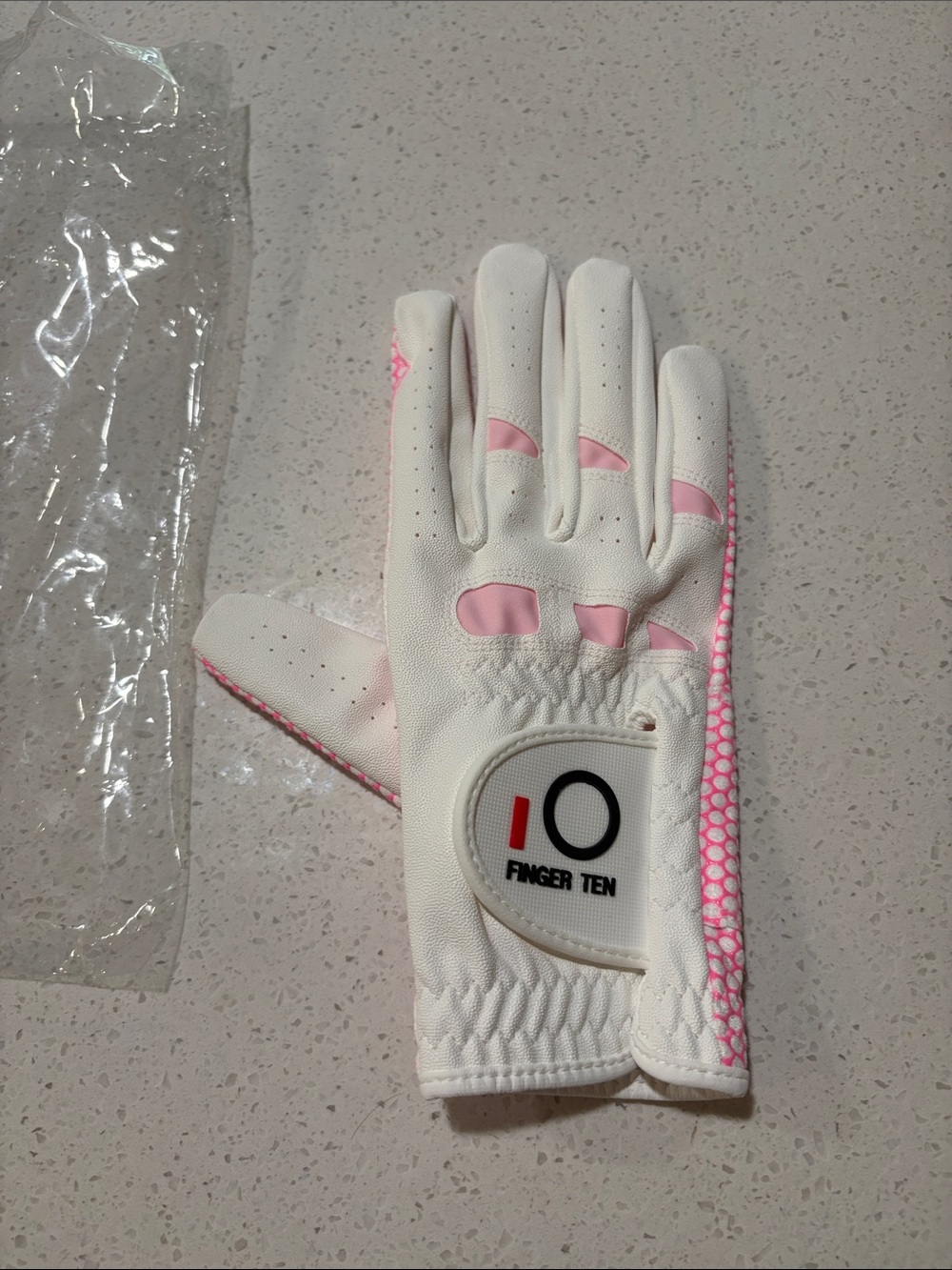 Finger Ten Golf Glove - White with Pink Accents